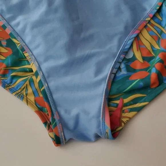 Kona Sol Bright Floral Bikini Size Extra Large High-Rise Bottoms Tie Top - Picture 7 of 12